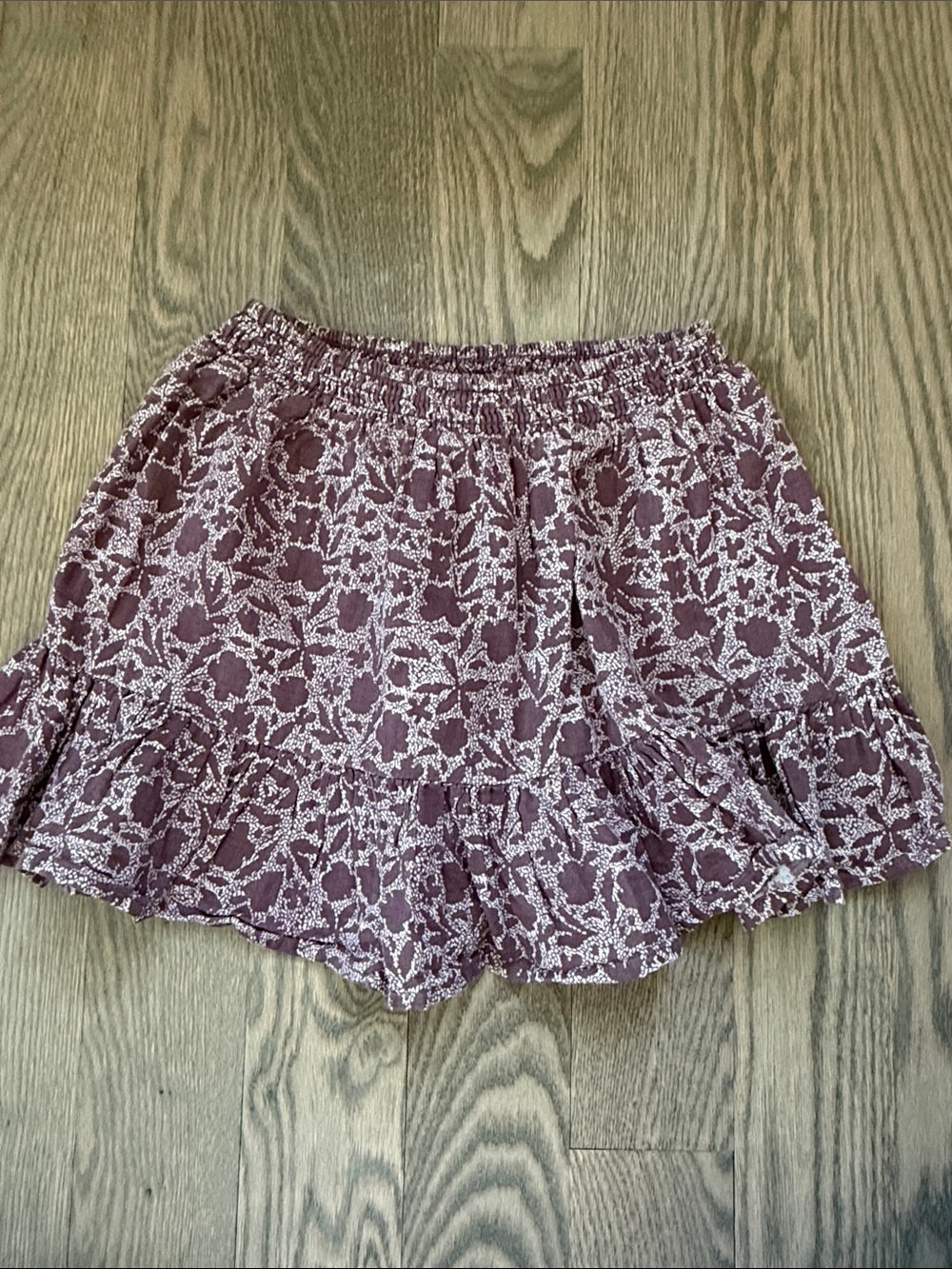 Mango Dusty Mauve Floral Smocked Waist Skirt